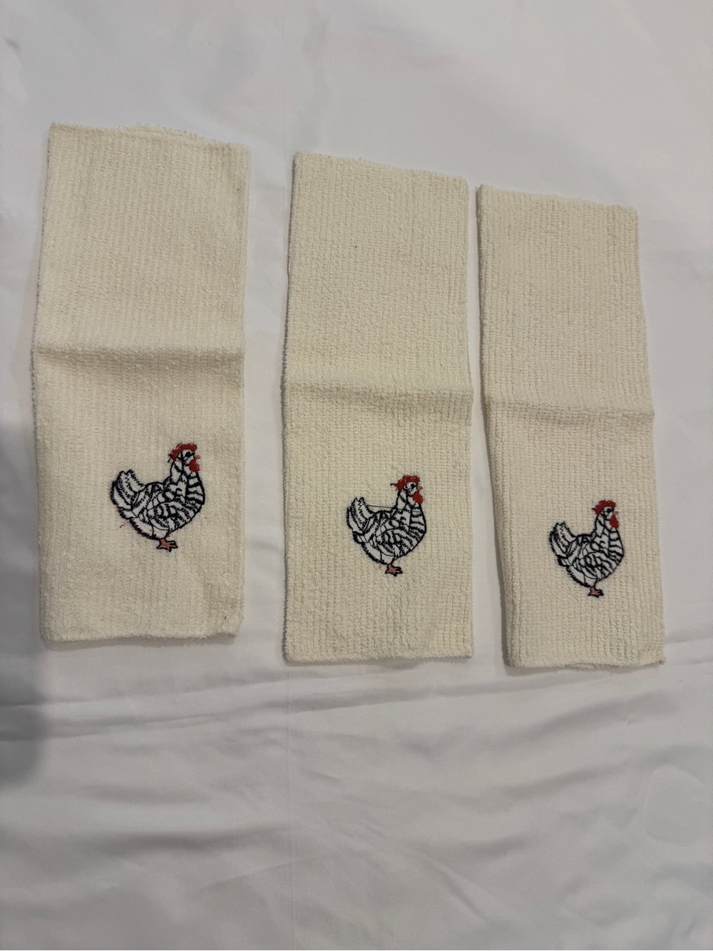Cream Chicken Embroidered Kitchen Towels - Set of 3